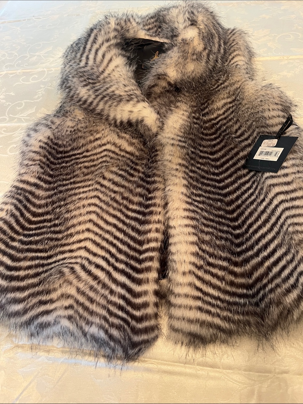 Jack by BB Dakota Black Satin-Lined Faux Fur Vest Trim